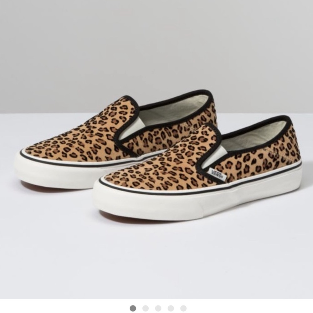 Vans Tan and Black Leopard Slip-On Sneakers - Picture 2 of 6